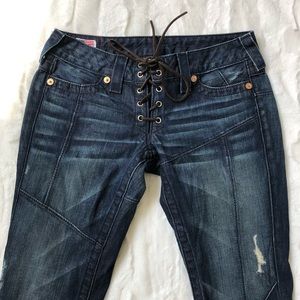 NWOT TRUE RELIGION Lace Up Low Rise Cassidy Flare Jeans Sz 26